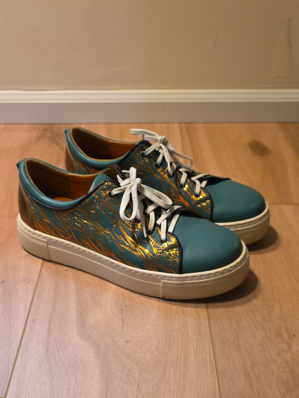 Women’s Teal and Gold Low-Top Athletic Sneakers